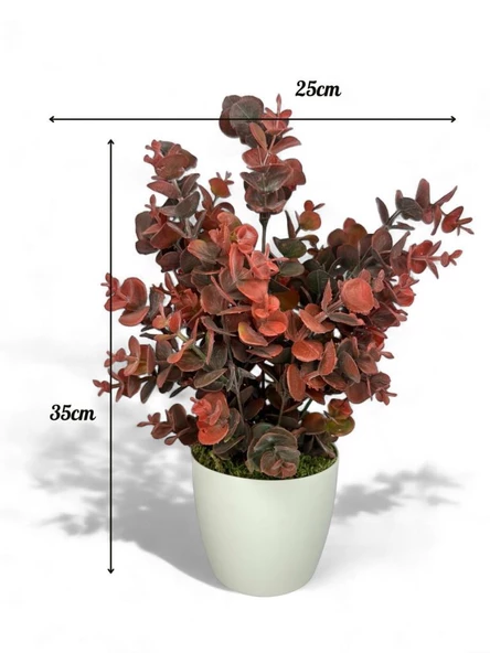 Nettenevime Yapay Çiçek Beyaz Saksıda Okaliptus Şimşir Demeti Pudralı Pastel Bordo Dekoratif Yapay Bitki - 3