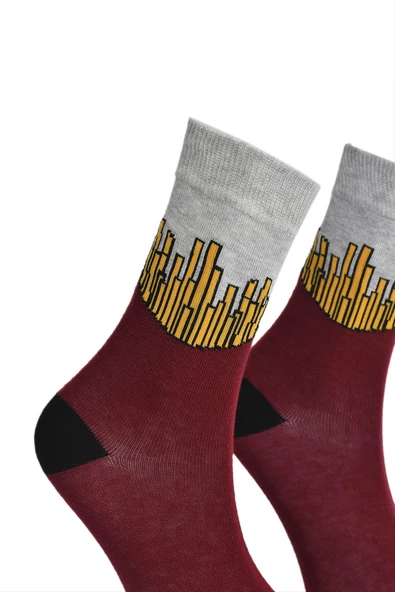 Unisex Patates Kızartması Çorap Bordo - LksÇrp24 - 2