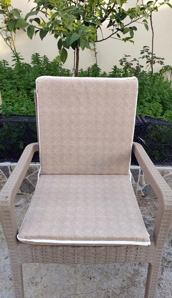 1 Adet Komutan Arkalıklı Sandalye Minderi, Extra Kalın (Kalınlık 5cm)-Bej