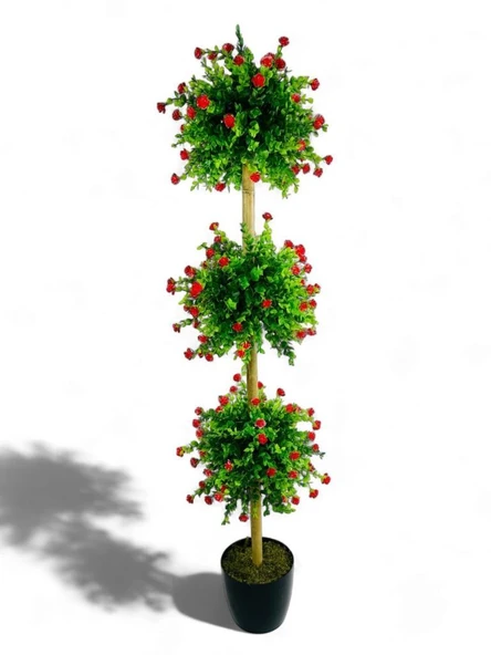 Nettenevime Yapay Ağaç Kırmızı Mineli Şimşir Top Siyah Saksılı 115*30cm ürün görseli 1