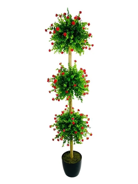 Nettenevime Yapay Ağaç Kırmızı Mineli Şimşir Top Siyah Saksılı 115*30cm - Resim 2