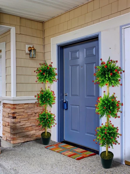 Nettenevime Yapay Ağaç Kırmızı Mineli Şimşir Top Siyah Saksılı 115*30cm - Resim 7