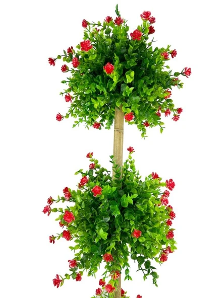 Nettenevime Yapay Ağaç Kırmızı Mineli Şimşir Top Siyah Saksılı 115*30cm - Resim 4