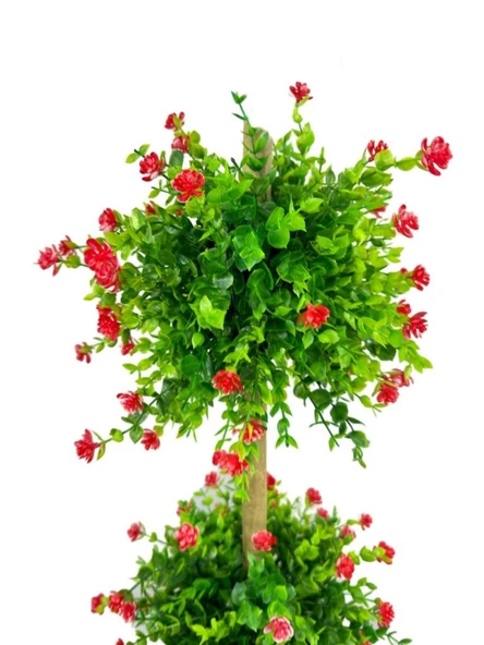 Nettenevime Yapay Ağaç Kırmızı Mineli Şimşir Top Siyah Saksılı 115*30cm - Resim 5