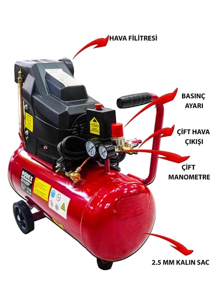 Rodex 50 Litre Hava Kompresörü 5 Parça Havalı Setli Yağlı Sistem 8 Bar Basınç Ayarlı Germany Style - 3