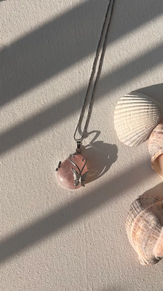 Aşk taşı pembe kuvars çelik kolye - 4