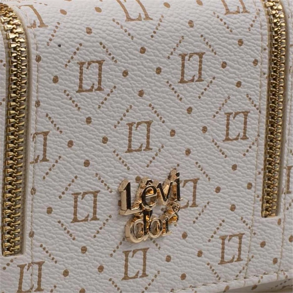 Levidor Beyaz Fermuar Detaylı Monogram Kadın Cüzdan - 2