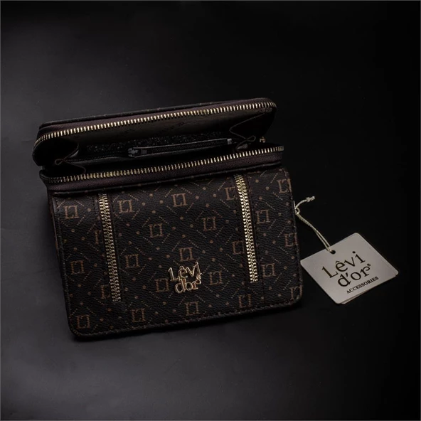 Levidor Kahverengi Fermuar Detaylı Monogram Kadın Cüzdan - 5
