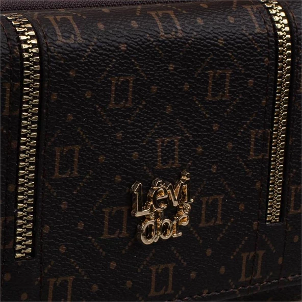 Levidor Kahverengi Fermuar Detaylı Monogram Kadın Cüzdan - 2