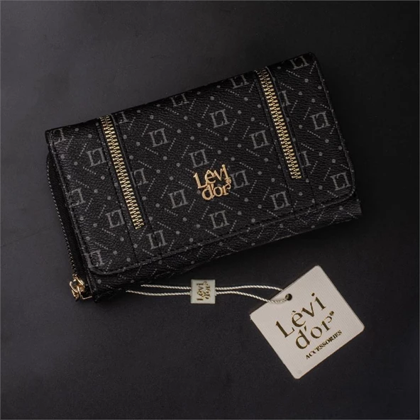 Levidor Siyah Fermuar Detaylı Monogram Kadın Cüzdan - 3