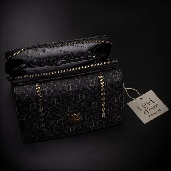 Levidor Siyah Fermuar Detaylı Monogram Kadın Cüzdan - 5