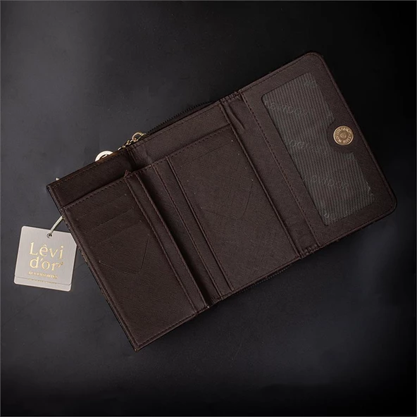 Levidor Kahverengi Fermuar Detaylı Monogram Kadın Cüzdan - 4