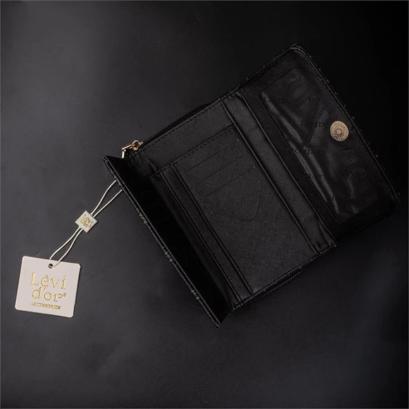 Levidor Siyah Fermuar Detaylı Monogram Kadın Cüzdan - 4