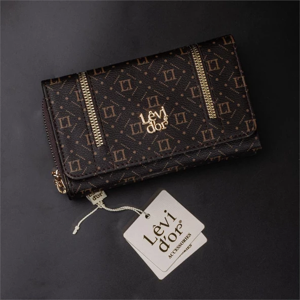 Levidor Kahverengi Fermuar Detaylı Monogram Kadın Cüzdan - 3