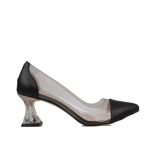 Trend Adımlar Siyah Şeffaf İşelemeli Kadın Klasik Ayakkabı ürün görseli