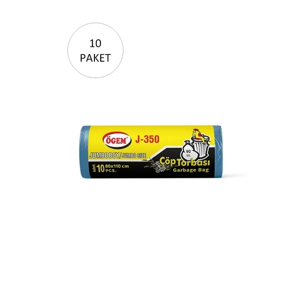 J-350 Jumbo Boy Çöp Torbası 80 x 110 cm 10 Lu Rulo x 10 Paket = 100 Adet (Mavi)