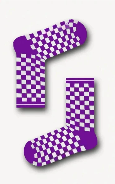 Littlehappiness70 Unisex Yetişkin Mor Dama Desenli Kolej Çorap