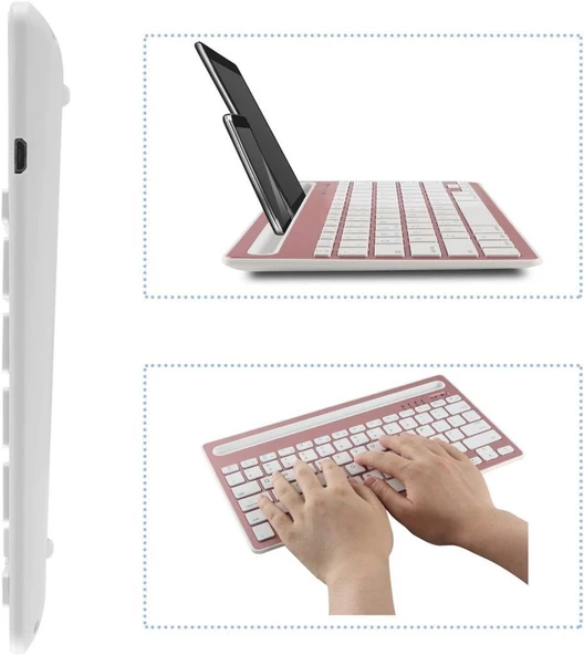 Honor Pad 9 12.1" Uyumlu Kablosuz Bluetooth Şarj Edilebilir Tablet Telefon Standlı Klavye - Pembe - 8