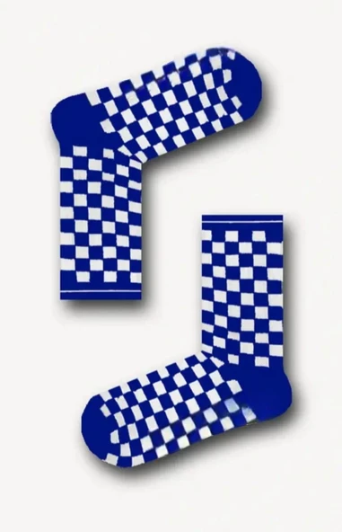 Littlehappiness70 Unisex Yetişkin Saks Mavi Dama Desenli Kolej Çorap