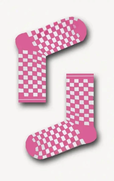 Littlehappiness70 Unisex Yetişkin Pembe Dama Desenli Kolej Çorap