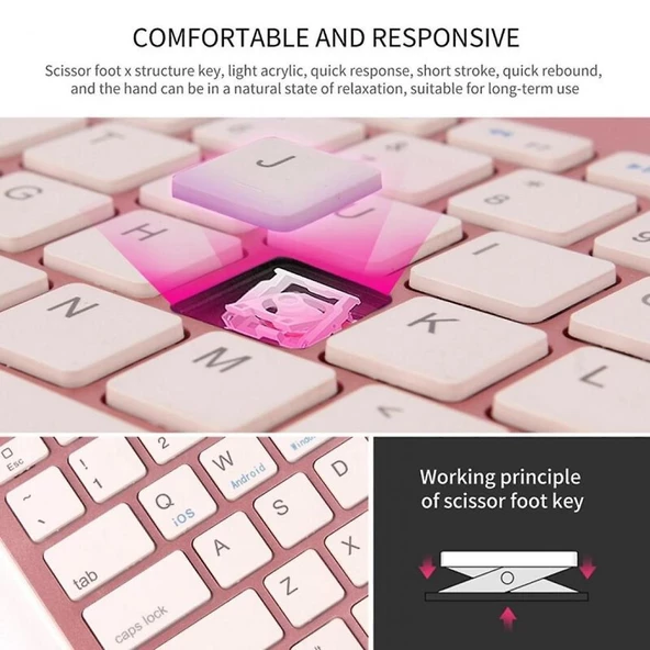 Huawei Matepad Pro 12.6" Uyumlu Kablosuz Bluetooth Şarj Edilebilir Tablet Telefon Standlı Klavye - Pembe - 5