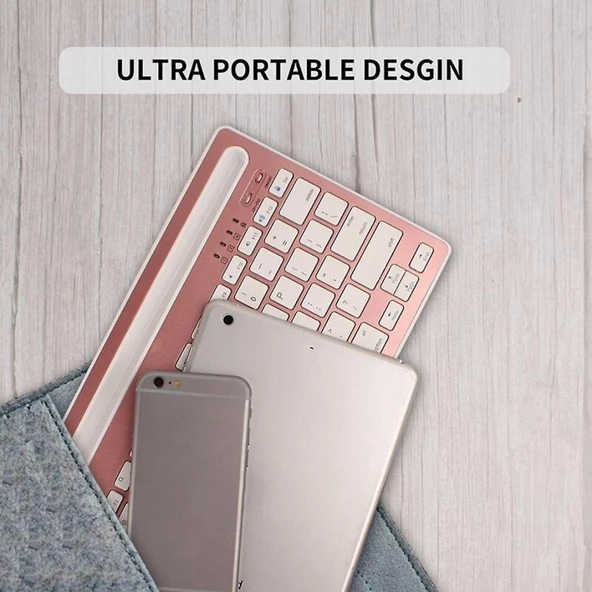 Huawei Matepad Pro 12.6" Uyumlu Kablosuz Bluetooth Şarj Edilebilir Tablet Telefon Standlı Klavye - Pembe - 6