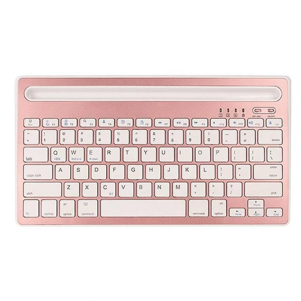 Vorcom S7 Classic 7" Uyumlu Kablosuz Bluetooth Şarj Edilebilir Tablet Telefon Standlı Klavye - Pembe