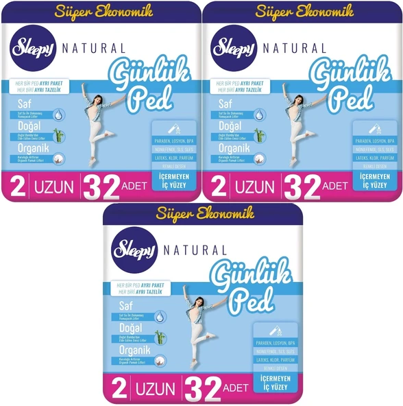Sleepy Natural Günlük Ped Uzun 96 Adet Süper Ekonomik Pk (3PK*32)