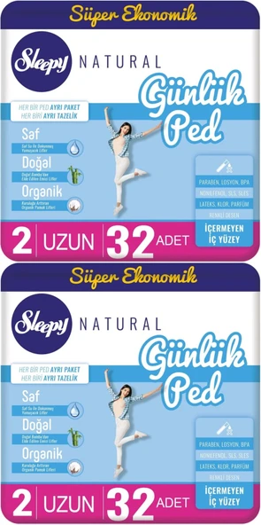 Sleepy Natural Günlük Ped Uzun 64 Adet Süper Ekonomik Pk (2PK*32)