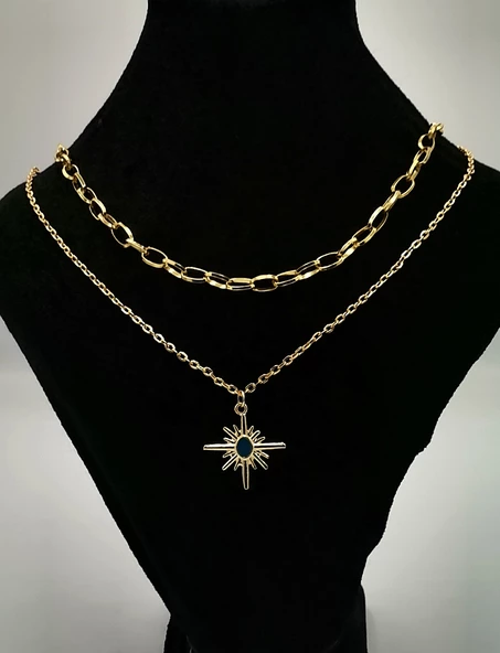 Altın Sarısı İkili Figürlü Lüks Kolye ürün görseli 1