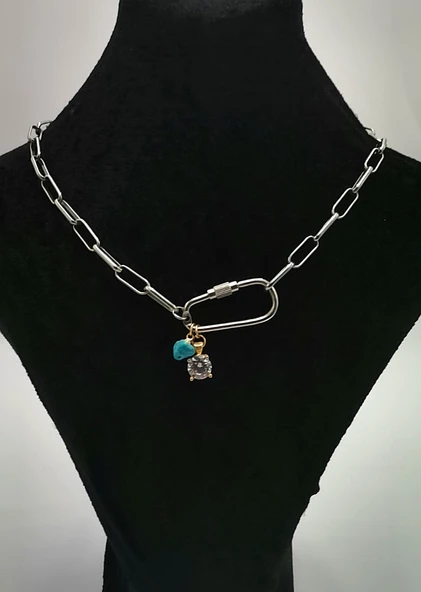 Gümüş Renk Zincirli Figürlü Lüks Kararmaz Kolye ürün görseli 1