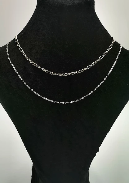 İkili Gümüş Renk Zincirli Figürlü Lüks Kararmaz Kolye ürün görseli 1