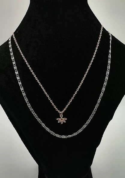 Altın ve Gümüş Zincir İkili Kolye ürün görseli 1