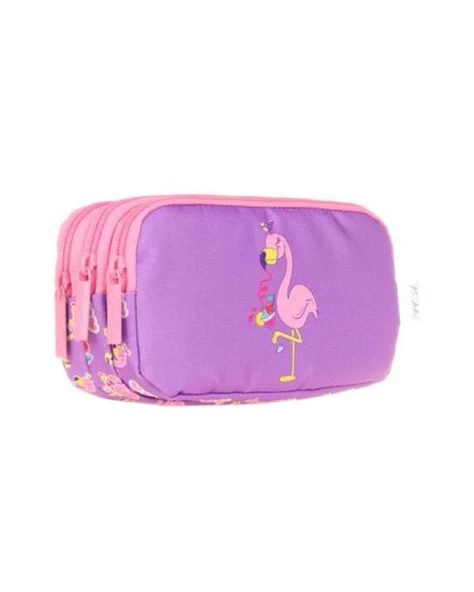 Kaukko Kids 3 Bölmeli Kalem Çantası Aynalı Taşlı Flamingo L8137 - 2