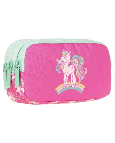 Kaukko Kids 3 Bölmeli Kalem Çantası Aynalı Taşlı Unicorn L8136 - 2