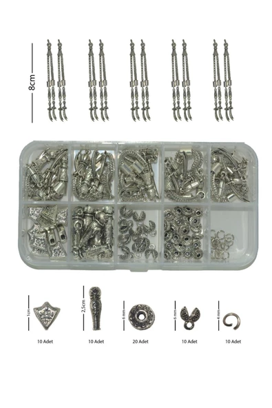 Epoksi Doğaltaş Tesbih Püskül Seti .10 Adet Tesbih Yapımı Metal Imame Üçgen Boncuk Arası Düğümlük Kılıç Model