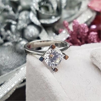 Çapraz Montür Swarovski Taşlı 925 Gümüş Tektaş Yüzük - 7