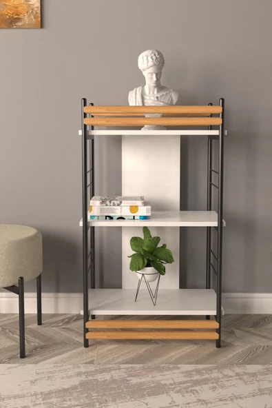 Vilinze Rafito Metal & Ahşap Bohem 3 Raflı Mdf Çok Amaçlı Kitaplık - 30*100 Cm - 2
