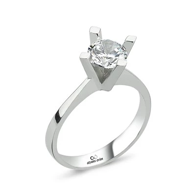 Çapraz Montür Swarovski Taşlı 925 Gümüş Tektaş Yüzük - 5