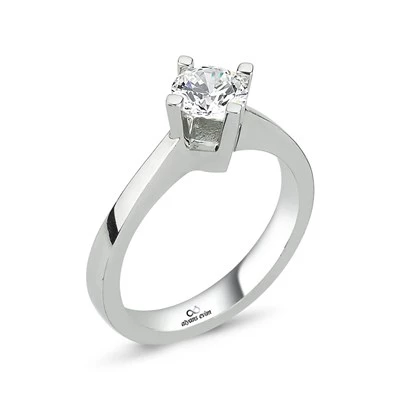 Çapraz Montür Swarovski Taşlı 925 Gümüş Tektaş Yüzük - 4