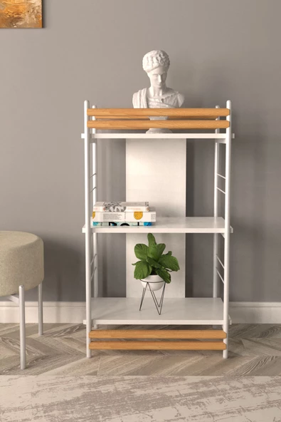 Vilinze Rafito Metal & Ahşap Bohem 3 Raflı Mdf Çok Amaçlı Kitaplık - 30*100 Cm - 2