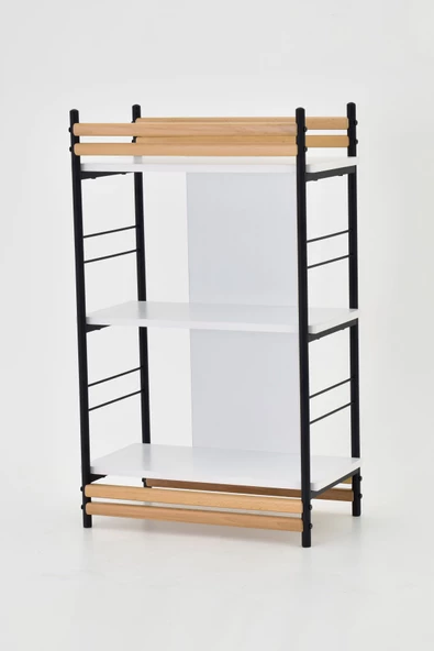 Vilinze Rafito Metal & Ahşap Bohem 3 Raflı Mdf Çok Amaçlı Kitaplık - 30*100 Cm - 3