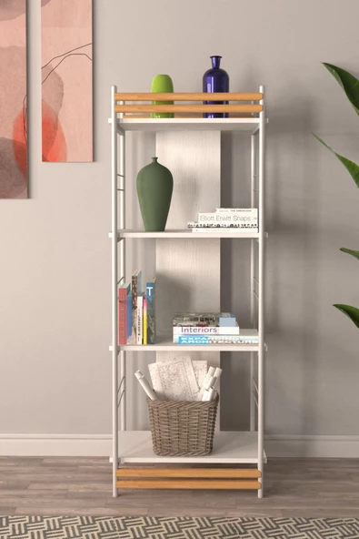 Vilinze Rafito Metal & Ahşap Bohem 4 Raflı Mdf Çok Amaçlı Kitaplık - 30*160 Cm - 2