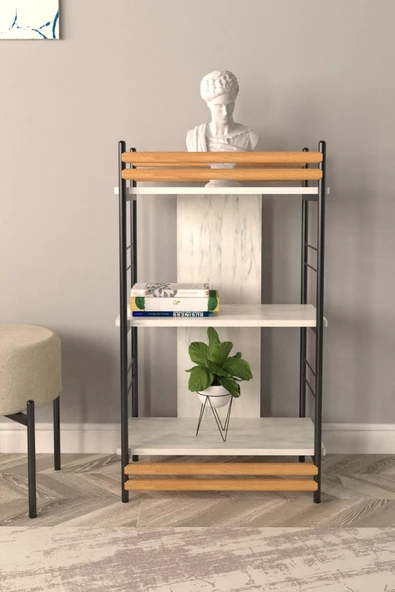 Vilinze Rafito Metal & Ahşap Bohem 3 Raflı Mdf Çok Amaçlı Kitaplık - 30*100 Cm - 2