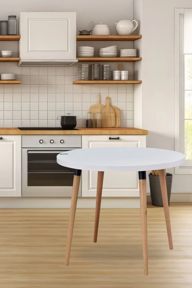Vilinze Argos Yuvarlak Mdf Beyaz Sabit Mutfak Masası - Q90 Cm ürün görseli 1
