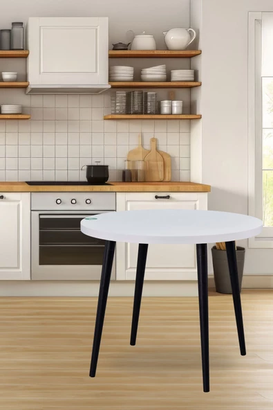 Vilinze Argos Yuvarlak Mdf Beyaz Sabit Mutfak Masası - Q90 Cm