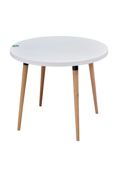 Vilinze Argos Yuvarlak Mdf Beyaz Sabit Mutfak Masası - Q90 Cm - Resim 2