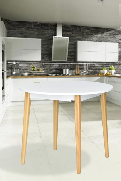 Vilinze Avanos Yuvarlak Beyaz Naturel Sabit Mutfak Masası - Q90 Cm ürün görseli 1