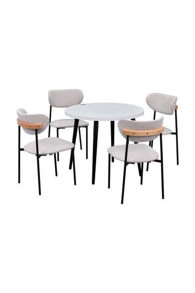 Vilinze Venüs Sandalye Argos Ahşap Mdf Sabit Yuvarlak Mutfak Masası Takımı - 90X90 Cm