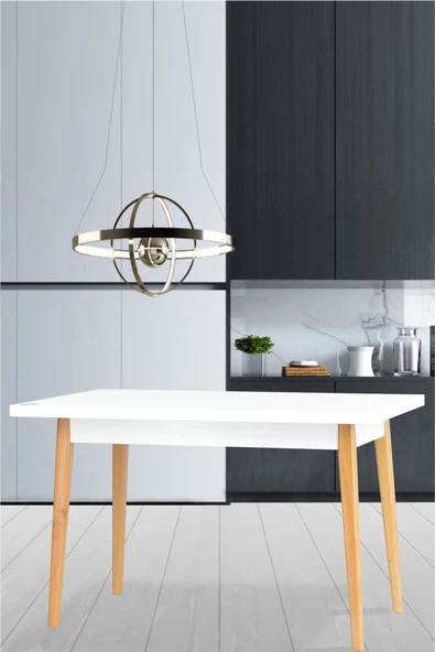 Vilinze Avanos Sabit Mdf Beyaz Naturel Mutfak Masası - 70X120 Cm